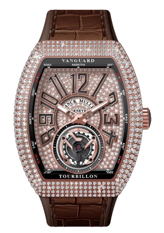 Buy Franck Muller Vanguard Tourbillon Rose Gold White Diamonds Case Replica Watch for sale Cheap Price V 41 T D CD (BN) (5N) (DIAM NR 5N)